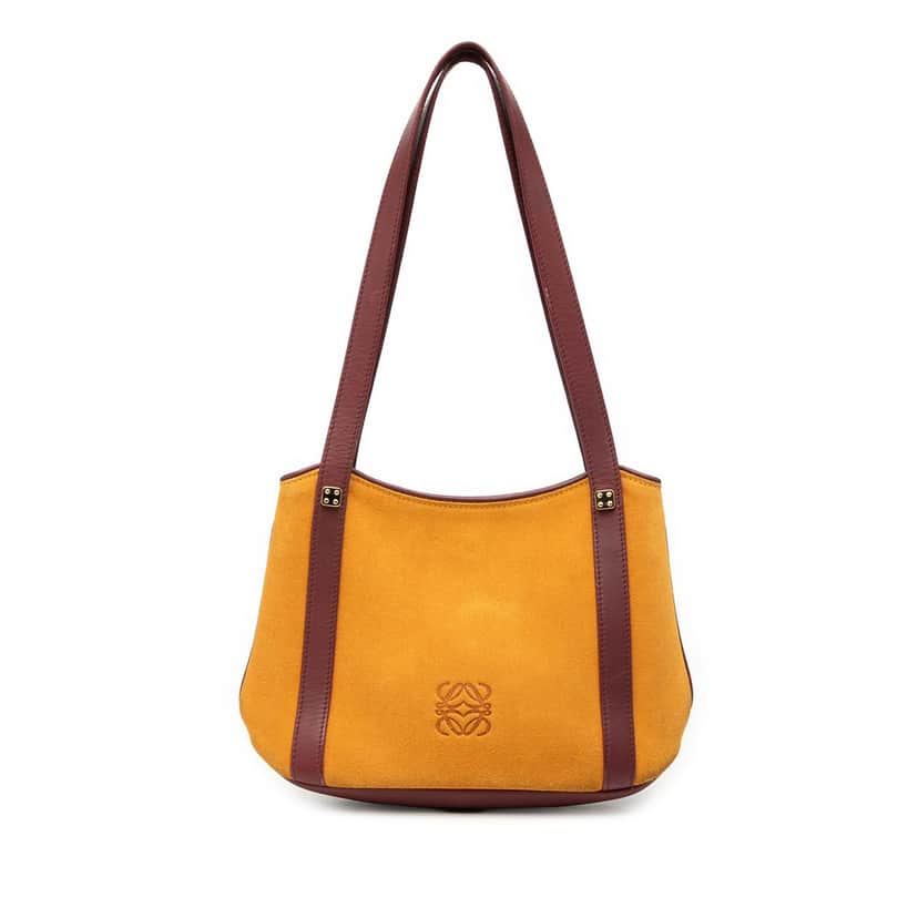 Loewe Suede Anagram Shoulder Bag Yellow Leather Very good condition - Front View