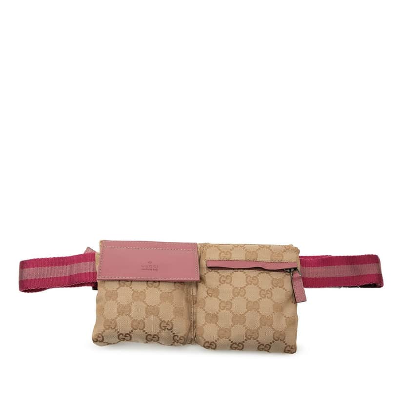 Gucci GG Canvas Web Double Pocket Belt Bag Beige Very good condition - Front View