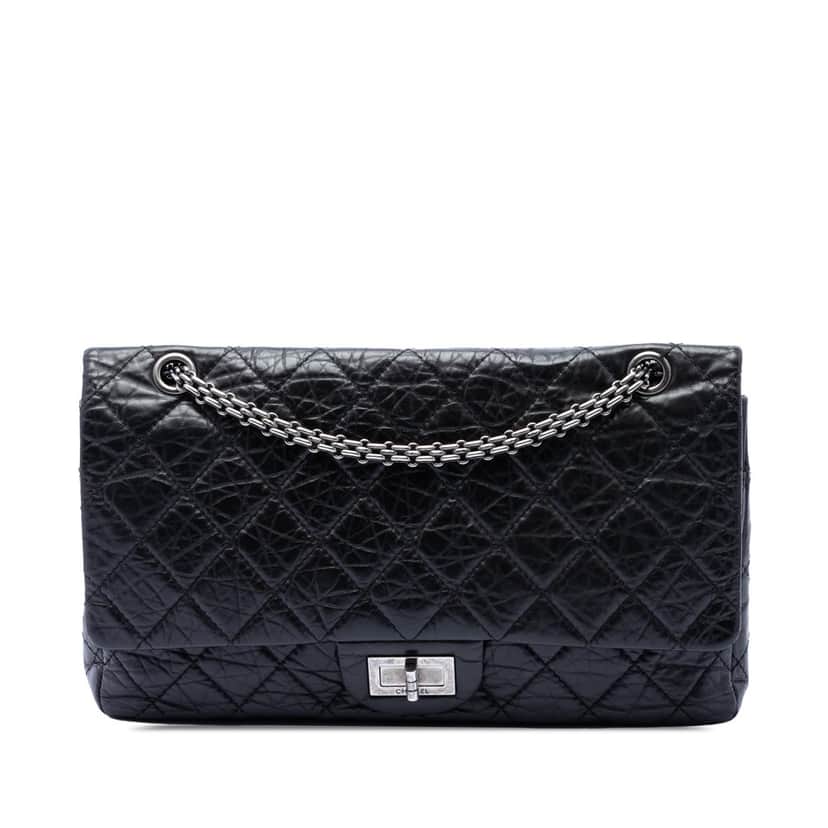 Chanel Quilted Aged Calfskin Reissue 2.55 Double Flap 227 Black Leather Very good condition - Front View