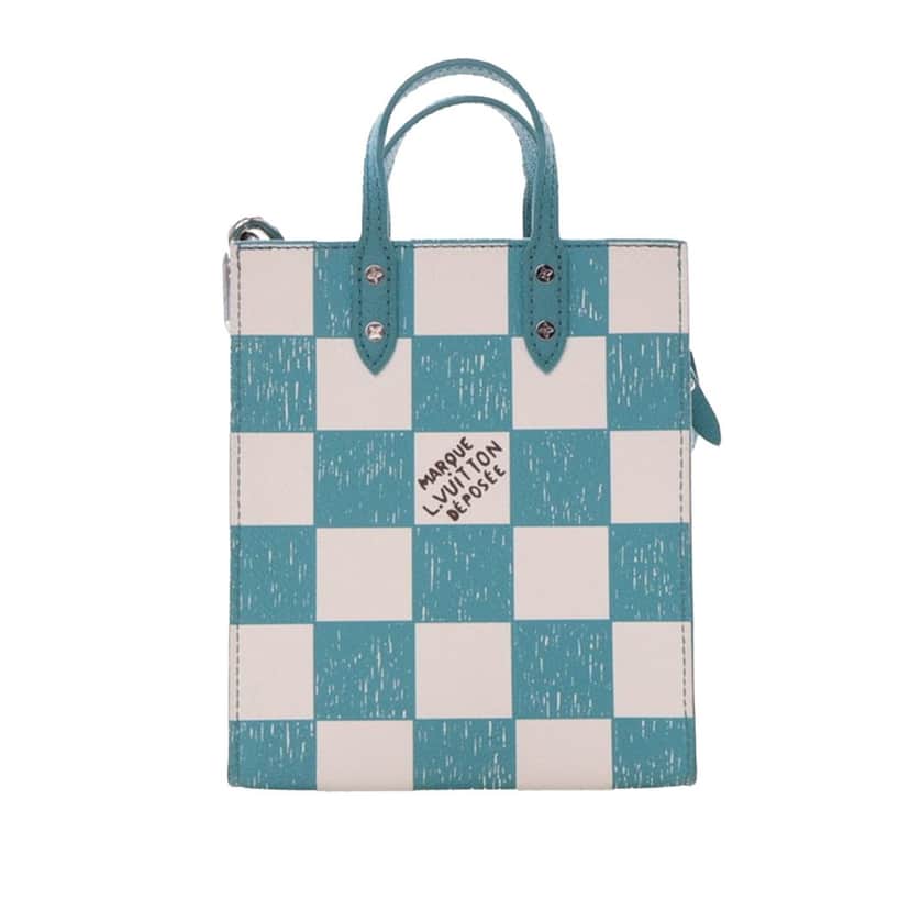 Louis Vuitton Damier Checkerboard Sac Plat XS Blue Leather Very good condition - Front View
