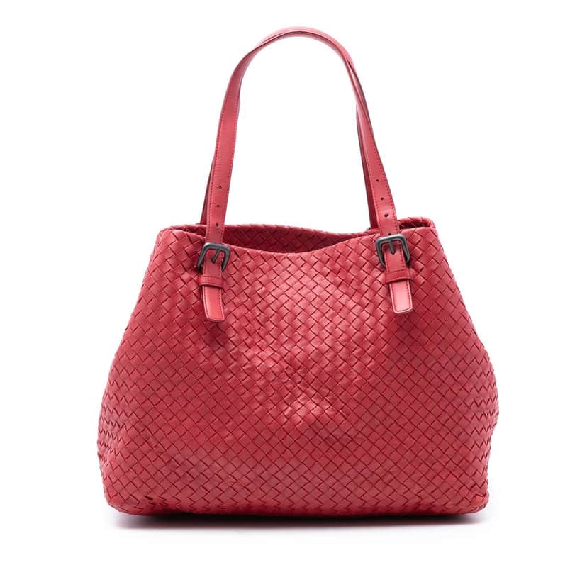 Bottega Veneta Large Nappa Intrecciato Cesta Tote Red Leather Very good condition - Front View