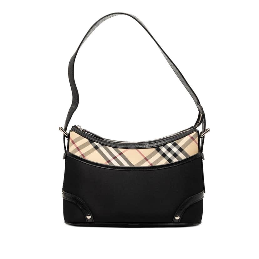 Burberry Nova Check Trimmed Canvas Shoulder Bag Black Very good condition - Front View