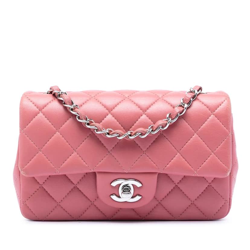 Chanel Mini Rectangular Classic Lambskin Single Flap Pink Leather Very good condition - Front View