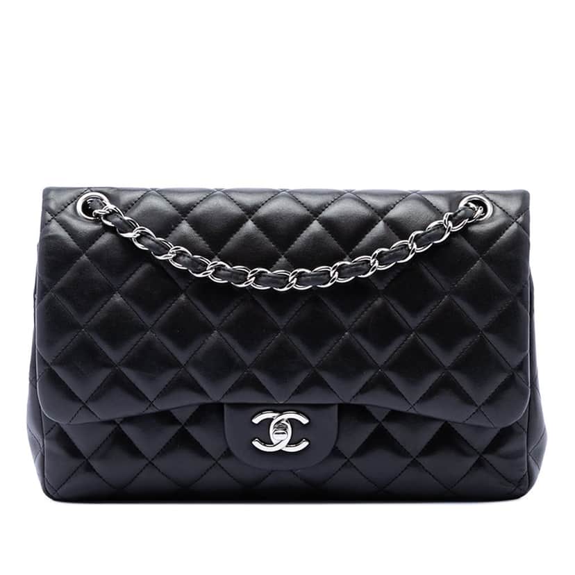 Chanel Jumbo Classic Lambskin Double Flap Black Leather Very good condition - Front View