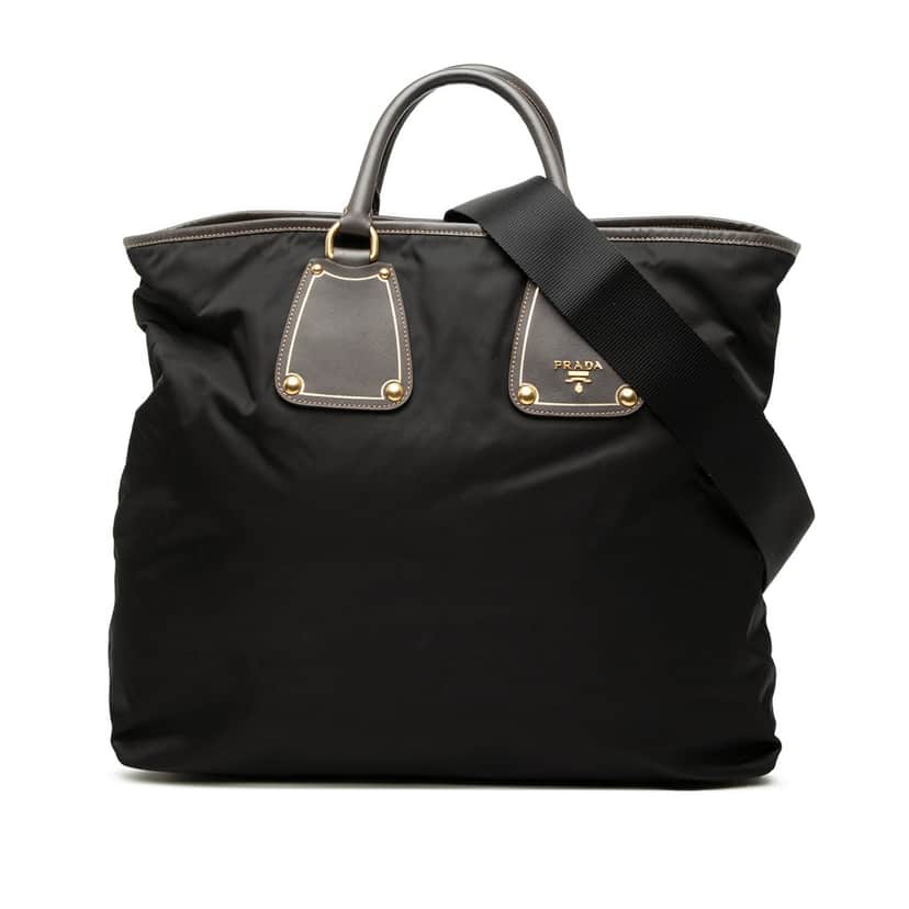 Prada Saffiano Trimmed Tessuto Satchel Black Very good condition - Front View