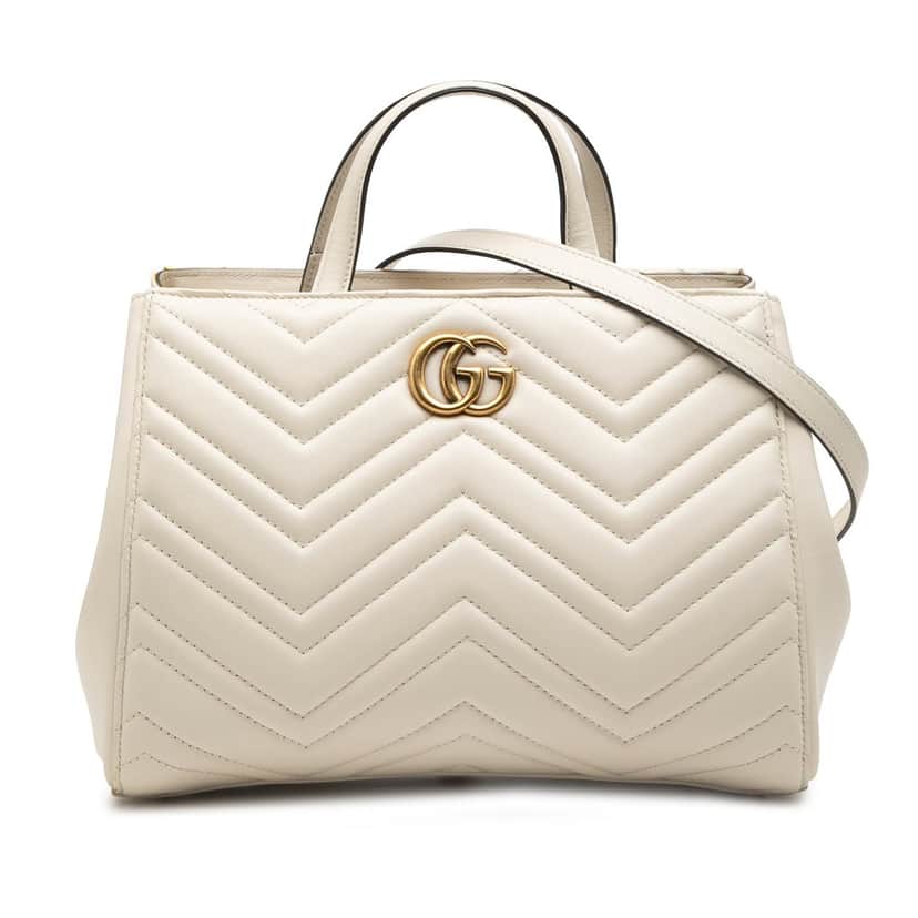 Gucci Small GG Marmont Matelasse Calfskin Satchel White Leather Very good condition - Front View