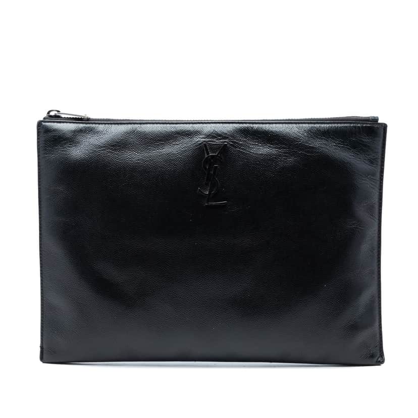 Saint Laurent Grain De Poudre Monogram Monochrome iPad Case Black Leather Very good condition - Front View