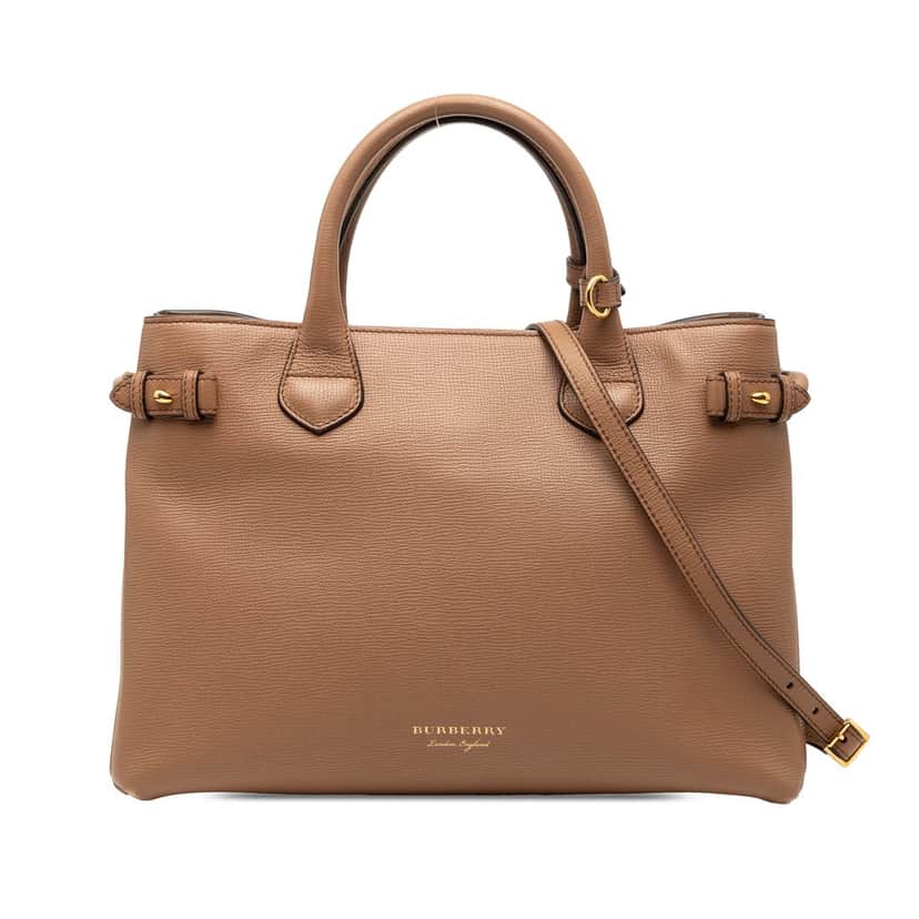 Burberry Medium Leather and House Check Banner Satchel Brown Leather Very good condition - Front View