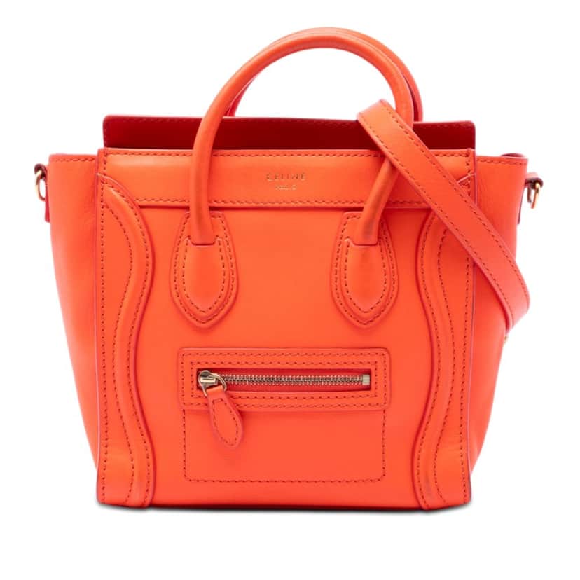 Celine Nano Leather Luggage Tote Orange Leather Very good condition - Front View