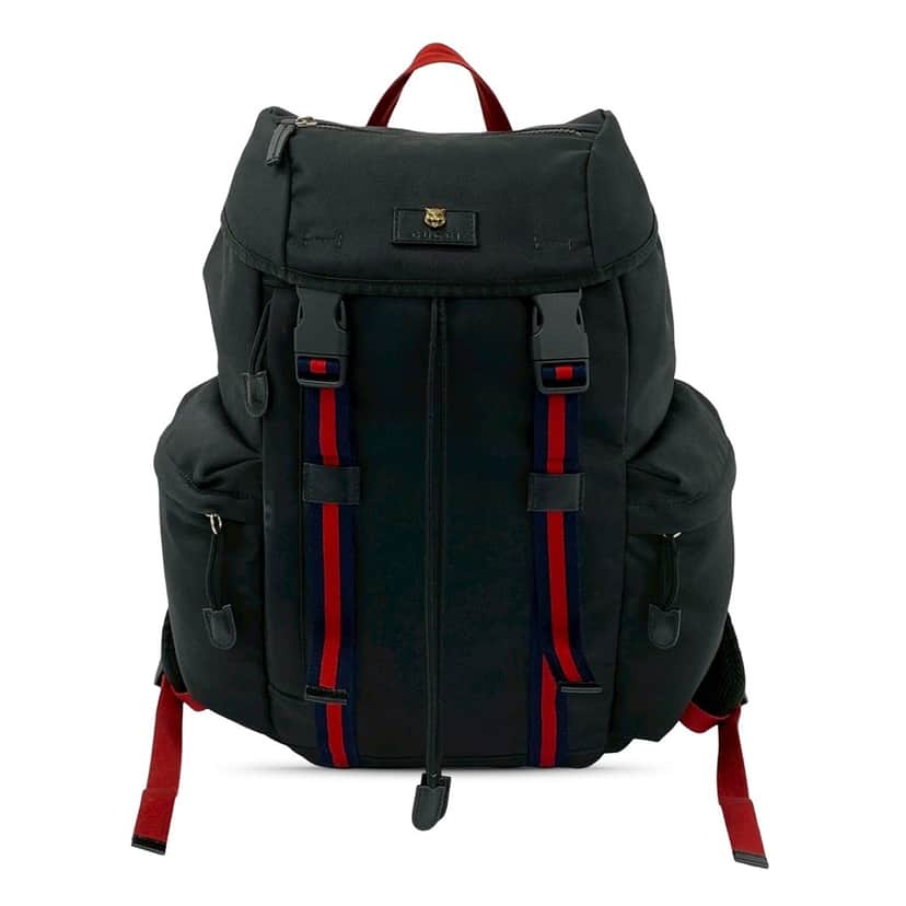 Gucci Canvas Techno Web Animalier Backpack Black Very good condition - Front View