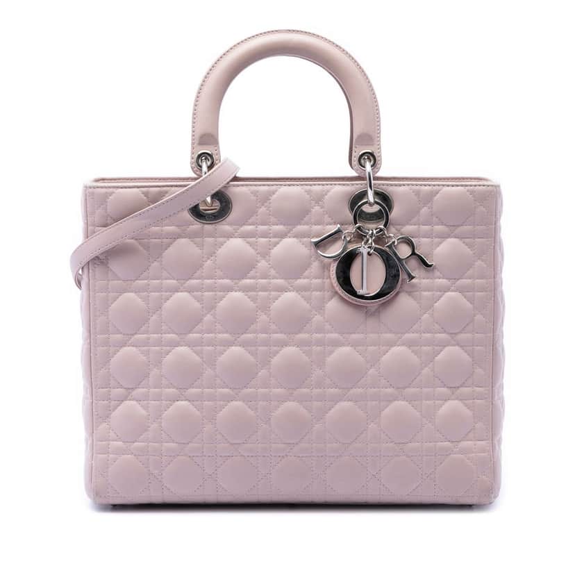 Dior Large Lambskin Cannage Lady Dior Pink Leather Very good condition - Front View