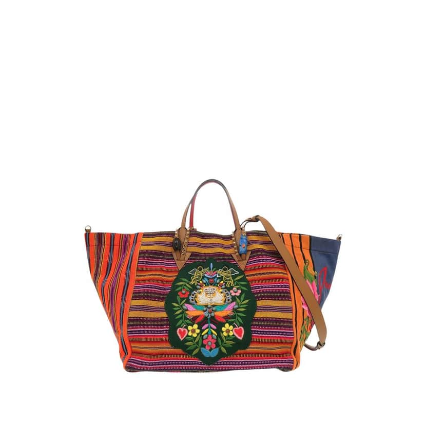 Christian Louboutin Multicolor Embroidered Canvas Mexicaba Tote Red Very good condition - Front View
