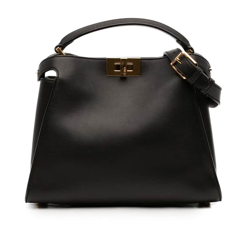 Fendi Medium Leather Peekaboo Iconic Essentially Satchel Black Leather Very good condition - Front View