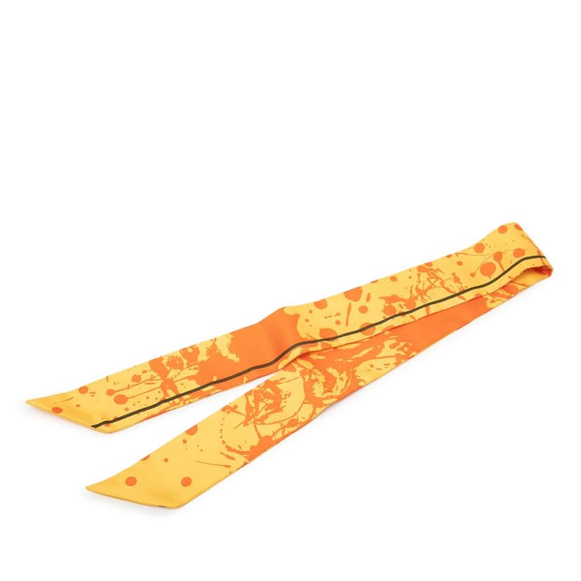 Hermès Paint Splatter Twilly Silk Scarf Orange Very good condition - Front View