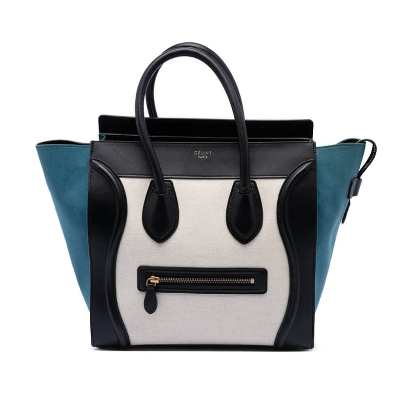 Celine Mini Tricolor Canvas and Leather Luggage Tote White Very good condition - Front View