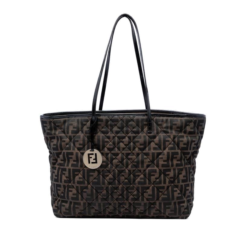 Fendi Medium Quilted Zucca Canvas Roll Tote Brown Very good condition - Front View