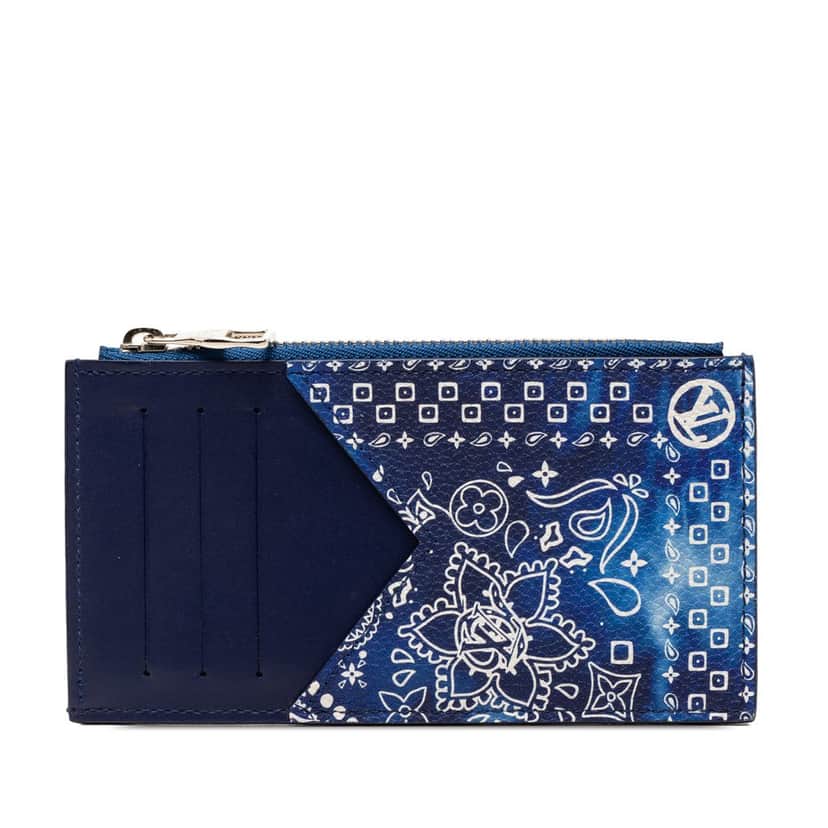 Louis Vuitton Monogram Bandana Coin Card Holder Blue Leather Very good condition - Front View