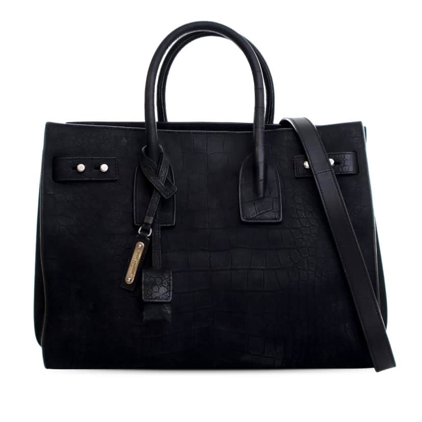 Saint Laurent Small Croc Embossed Suede Sac De Jour Satchel Black Leather Very good condition - Front View