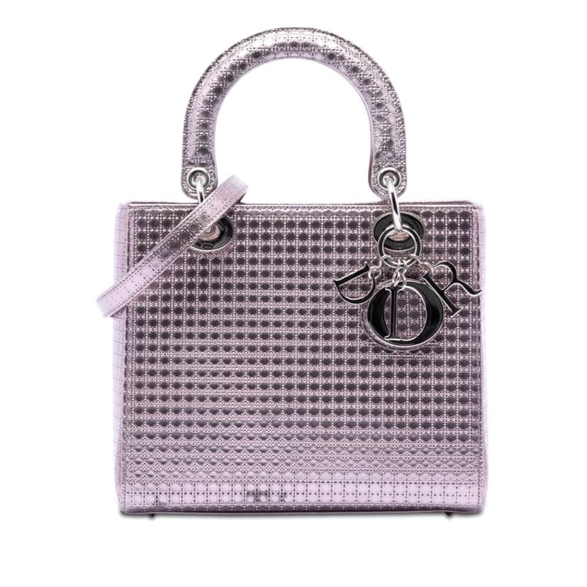 Dior Medium Metallic Patent Microcannage Lady Dior Purple Leather Very good condition - Front View
