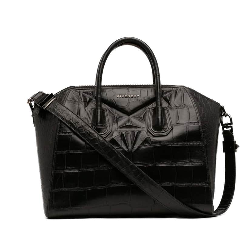 Givenchy Medium Croc Embossed Leather Antigona Satchel Black Leather Very good condition - Front View
