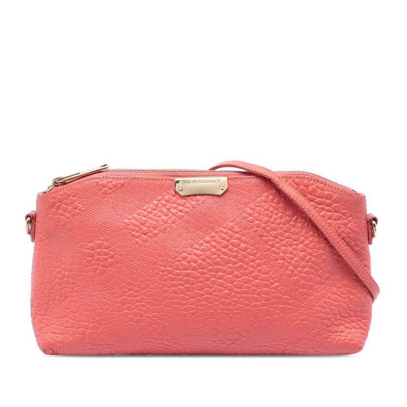 Burberry Small Grain Check Embossed Leather Chichester Crossbody Pink Leather Very good condition - Front View
