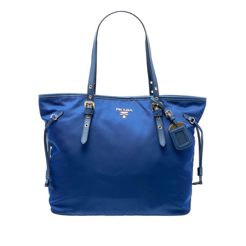 Prada Saffiano Trimmed Tessuto Tote Blue Very good condition - Front View
