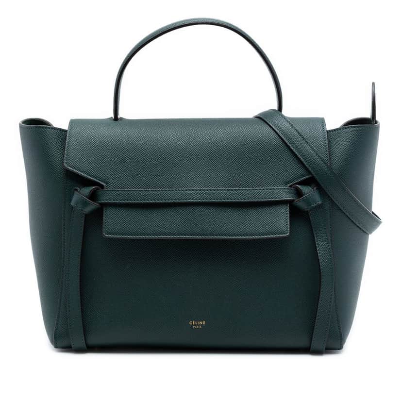 Celine Mini Grained Calfskin Belt Bag Green Leather Very good condition - Front View