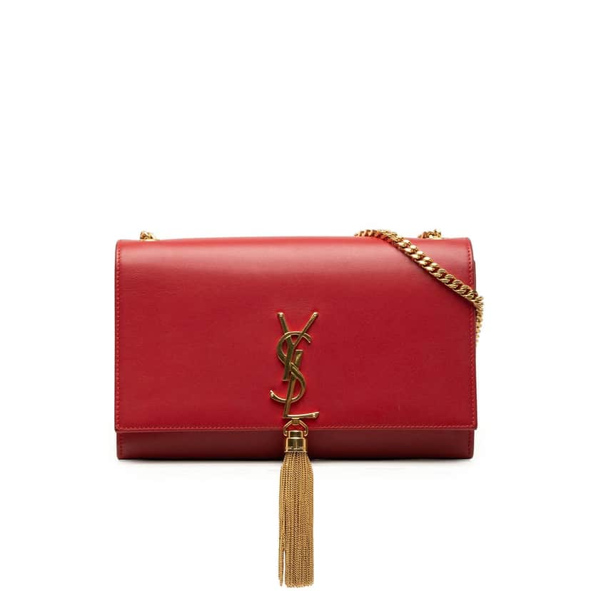 Saint Laurent Medium Smooth Calfskin Classic Monogram Kate Tassel Crossbody Red Leather Very good condition - Front View