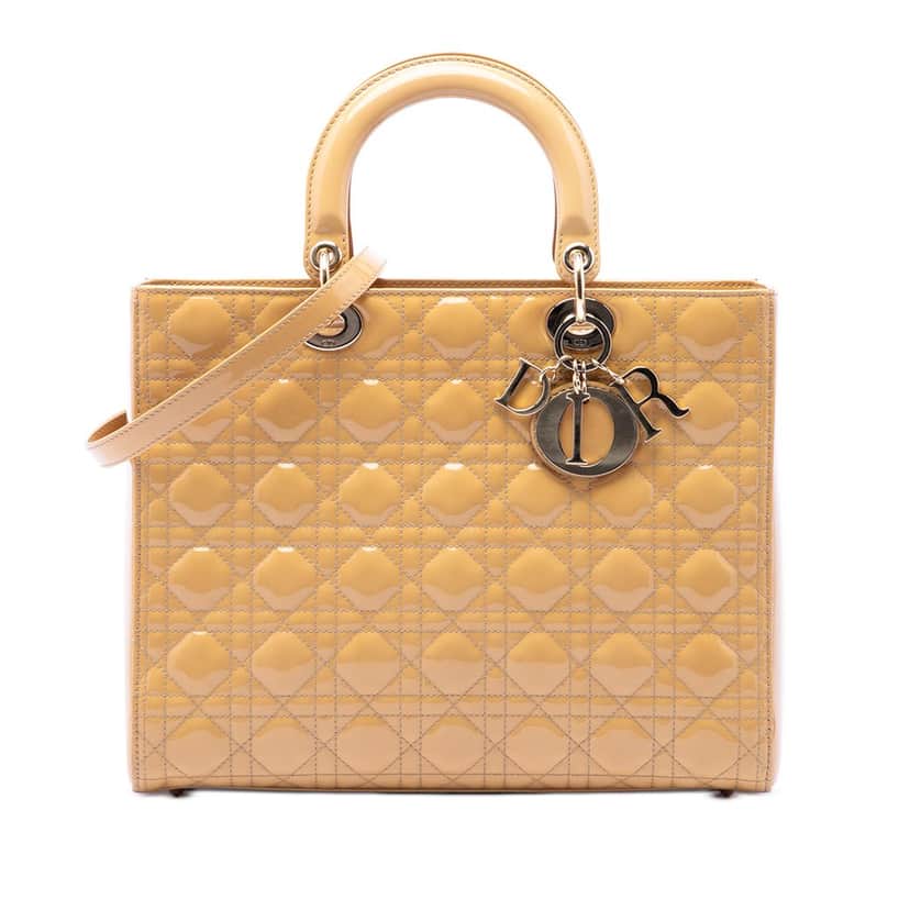 Dior Large Patent Cannage Lady Dior Beige Leather Very good condition - Front View