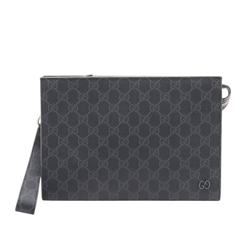 Gucci GG Supreme Clutch Black Very good condition - Front View