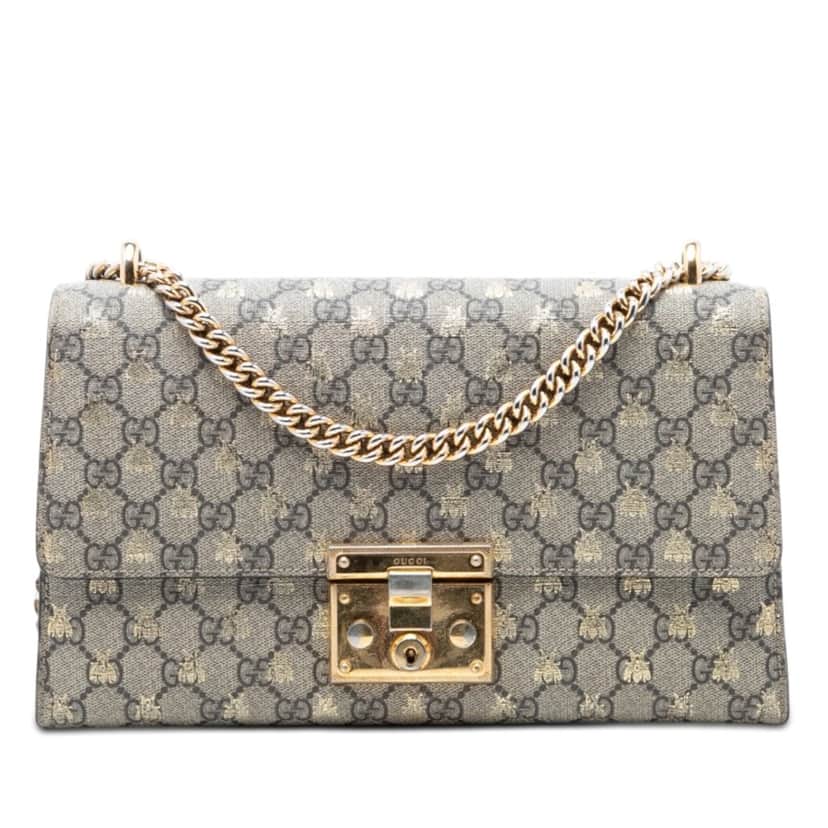 Gucci Medium GG Supreme Bee Padlock Shoulder Bag Beige Very good condition - Front View