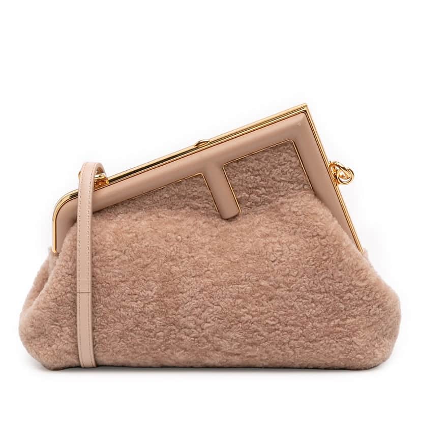 Fendi Small Shearling Fendi First Crossbody Brown Very good condition - Front View