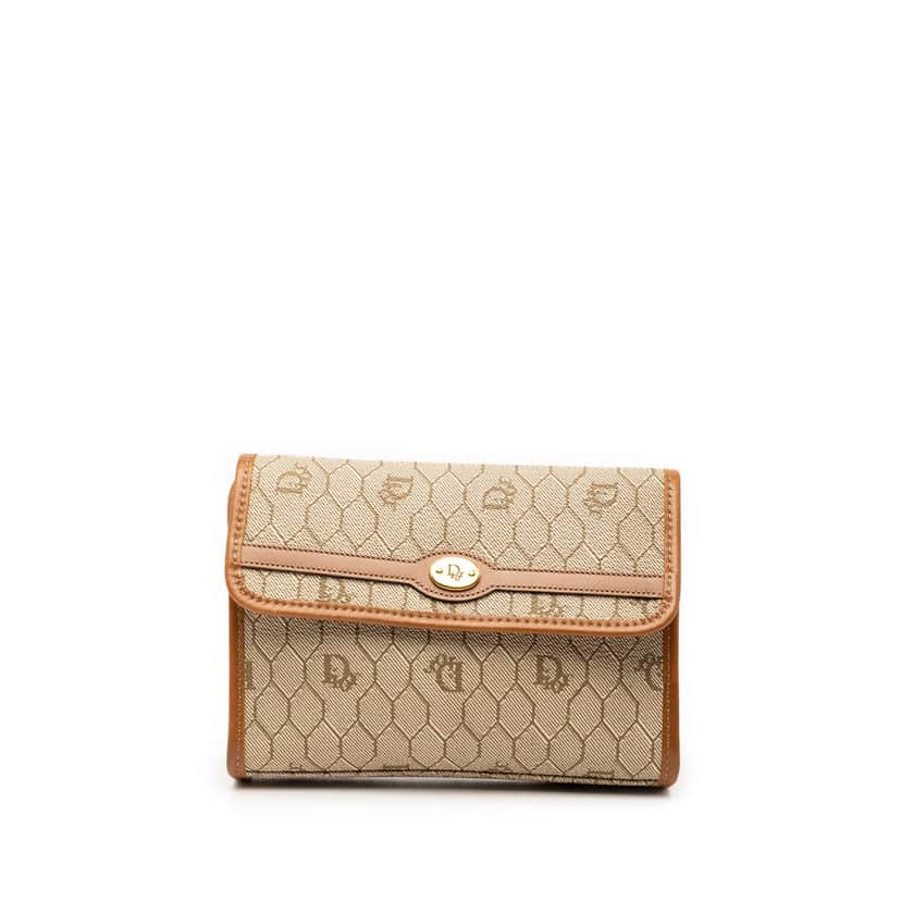 Dior Honeycomb Coated Canvas Clutch Beige Very good condition - Front View