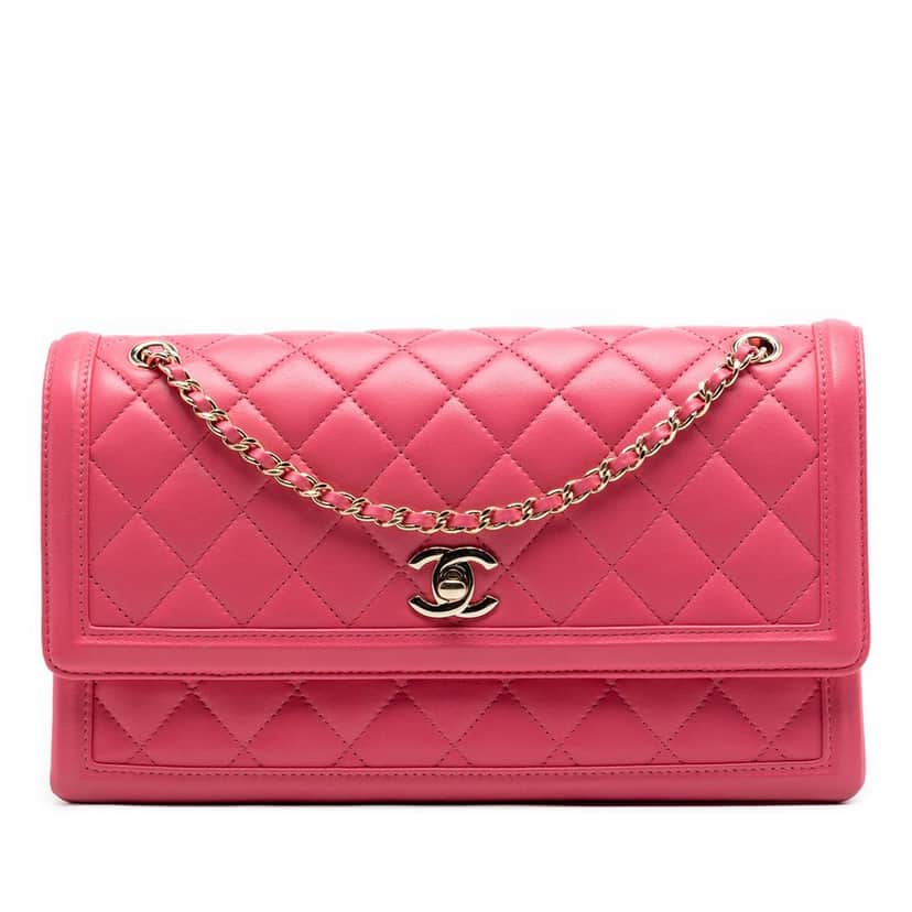 Chanel Medium Quilted Lambskin 3 Compartment Flap Pink Leather Very good condition - Front View