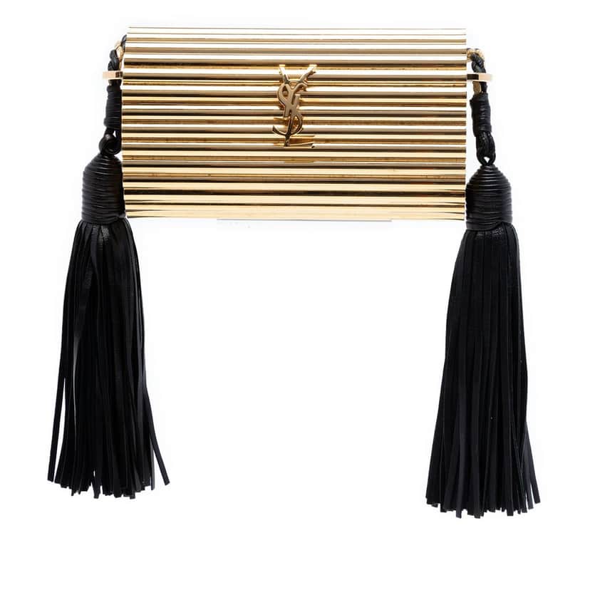 Saint Laurent Ribbed Acrylic and Lambskin Fringe Monogram Opium Box Bag Gold Plastic Very good condition - Front View