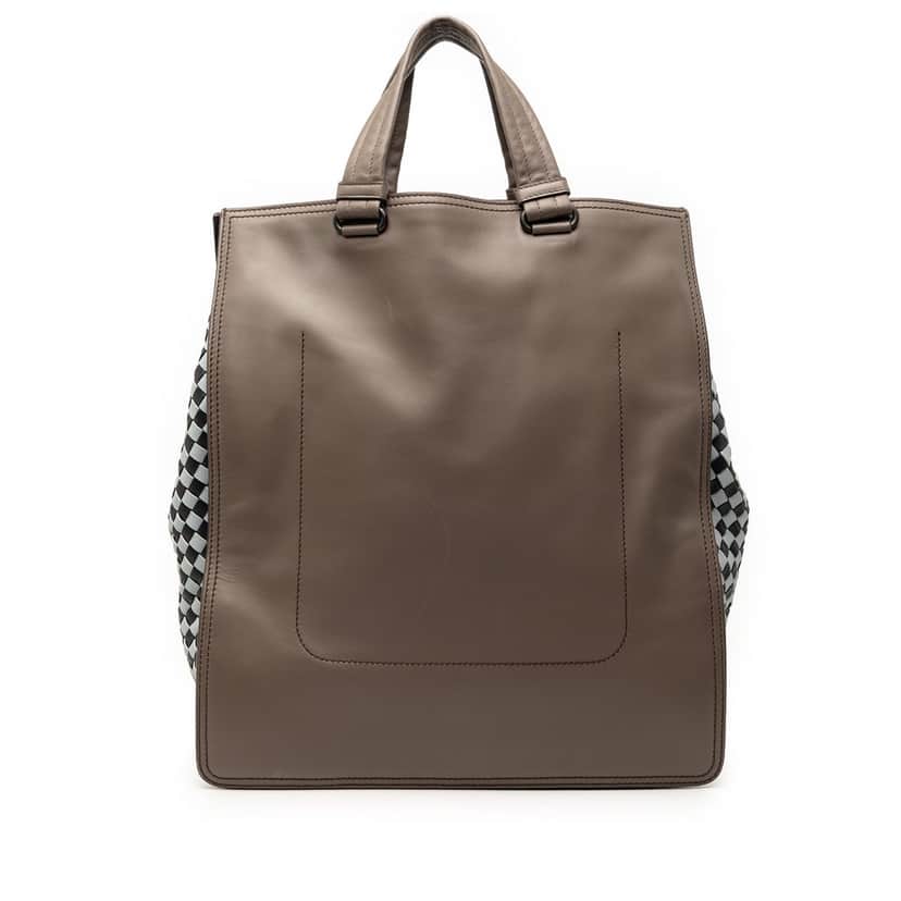 Bottega Veneta Intrecciato Trimmed Leather Tote Brown Leather Very good condition - Front View