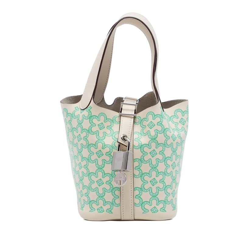Hermès Micro Swift Lucky Daisy Picotin Lock 14 White Leather Very good condition - Front View