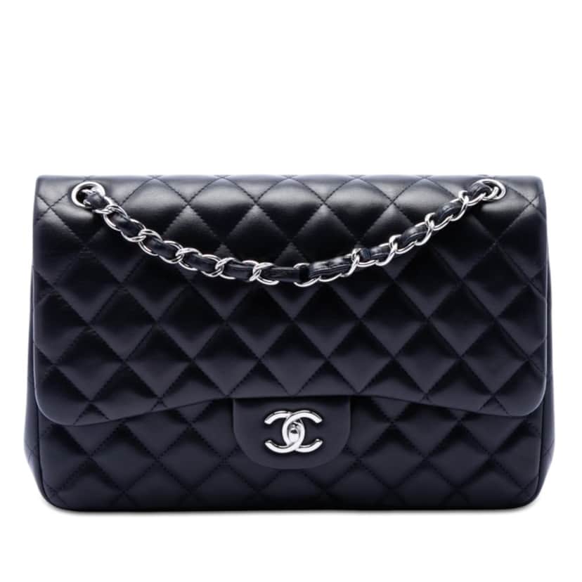Chanel Jumbo Classic Lambskin Double Flap Blue Leather Very good condition - Front View