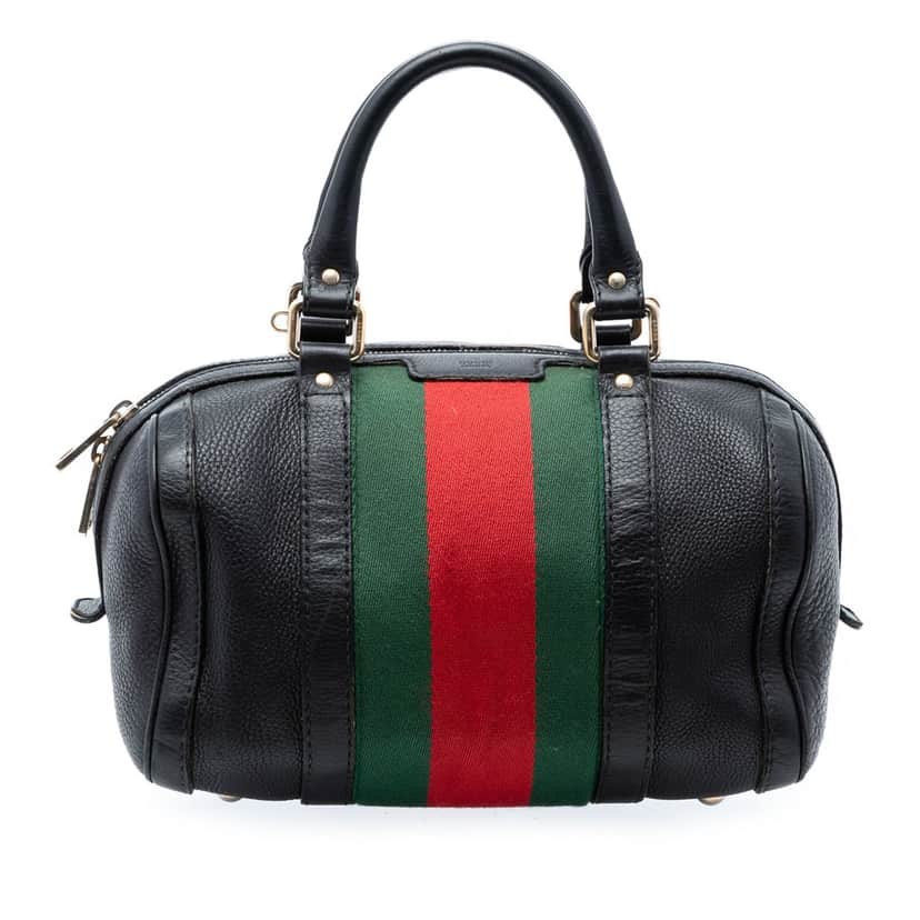 Gucci Small Calfskin Web Joy Boston Bag Black Leather Very good condition - Front View