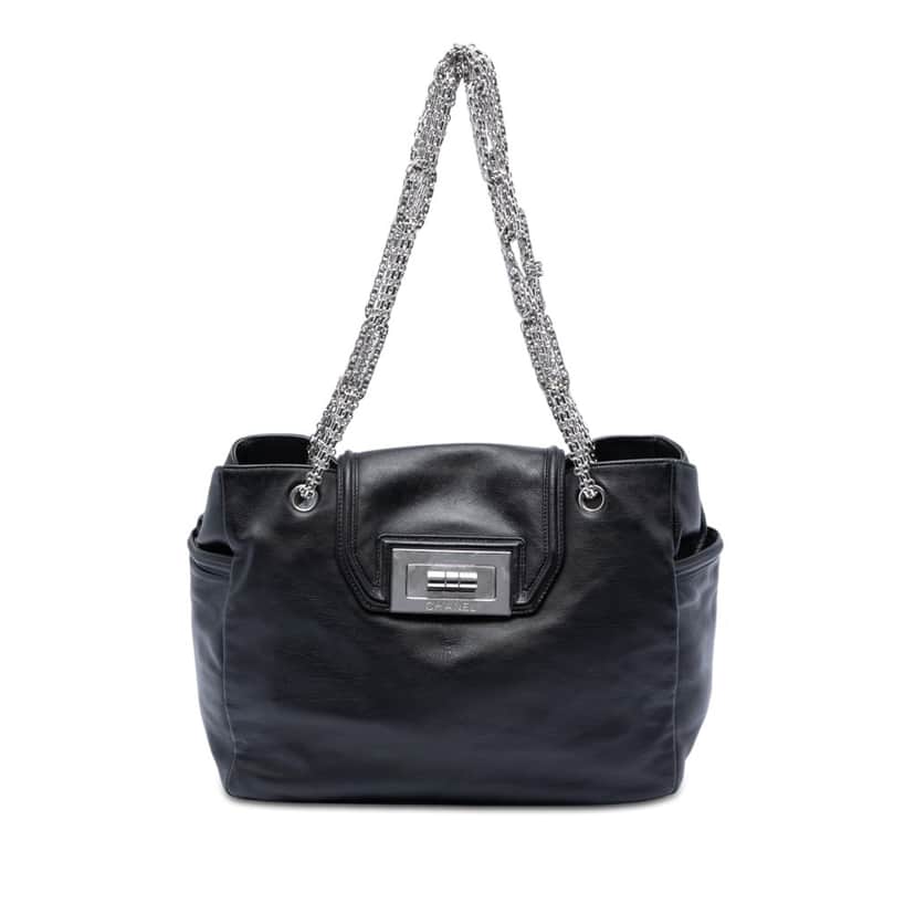 Chanel Large Lambskin Mademoiselle Lock Jewelry Chain Tote Black Leather Very good condition - Front View