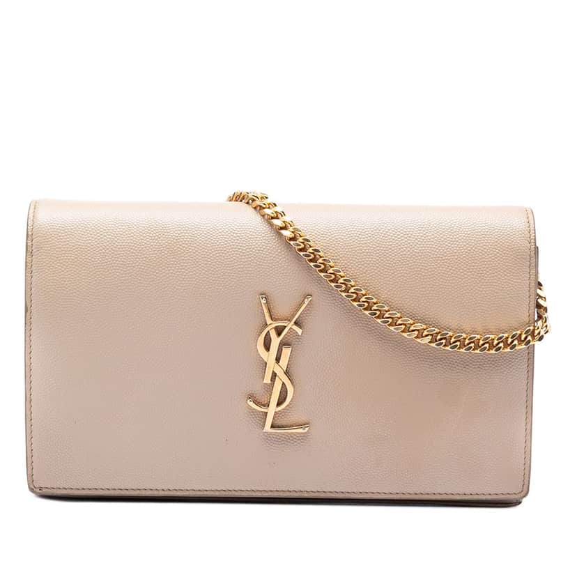Saint Laurent Grain De Poudre Monogram Kate Wallet On Chain Beige Leather Very good condition - Front View