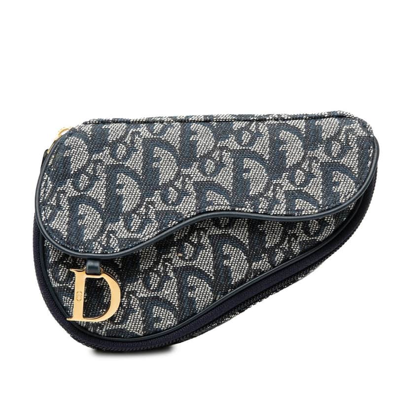 Dior Diorissimo Canvas Saddle Pouch Blue Very good condition - Front View