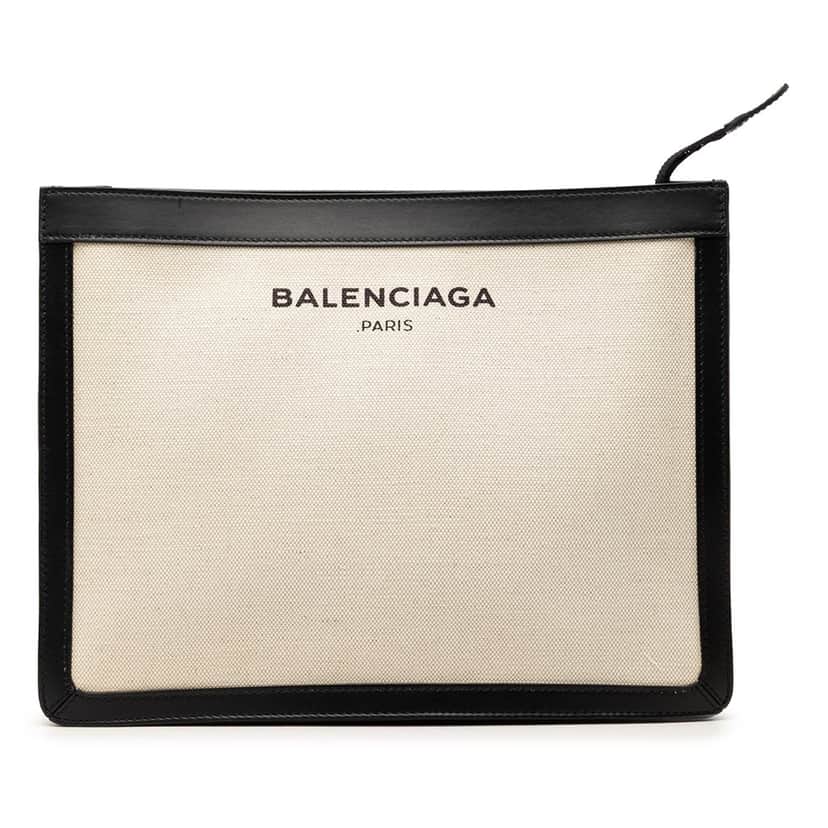 Balenciaga Canvas Navy Clutch Brown Very good condition - Front View