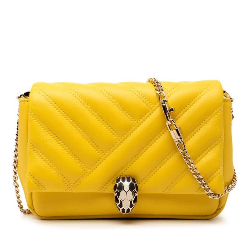 Bvlgari Leather Serpenti Cabochon Chain Crossbody Yellow Leather Very good condition - Front View