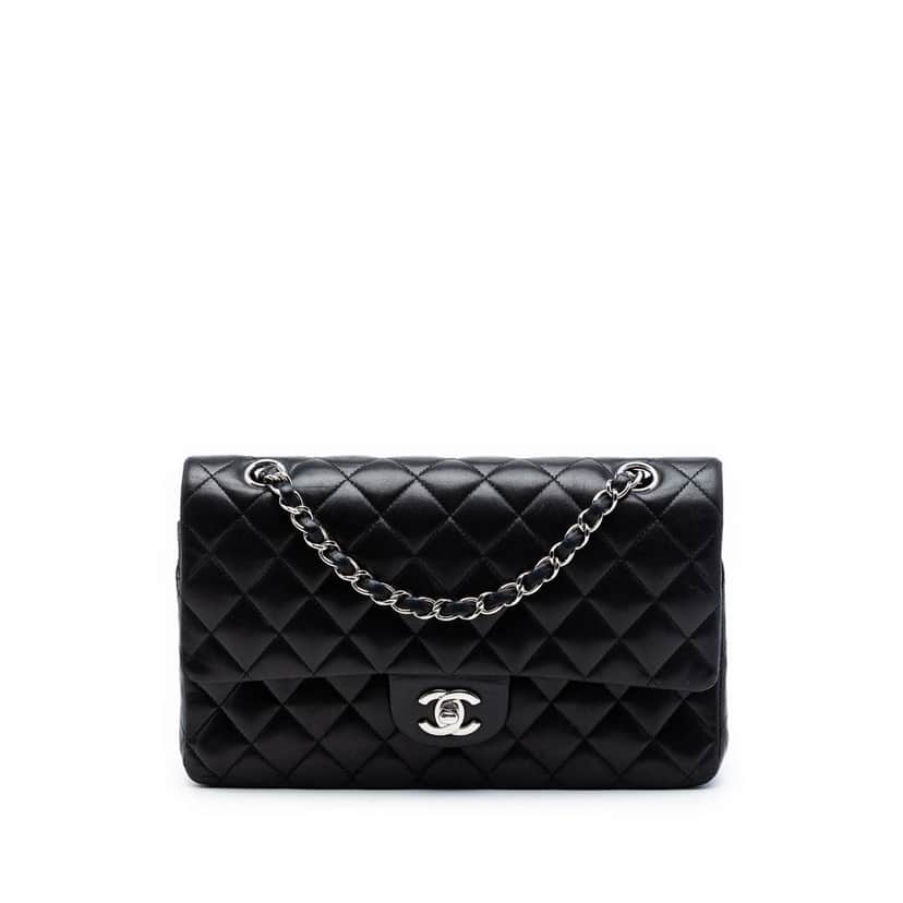 Chanel Medium Classic Lambskin Double Flap Black Leather Very good condition - Front View