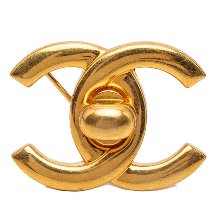 Chanel CC Gold Plated Turn Lock Brooch Gold Metal Very good condition - Front View