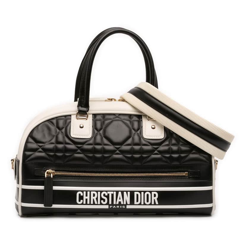 Dior Medium Leather Cannage Dior Vibe Zip Bowling Bag Black Leather Very good condition - Front View