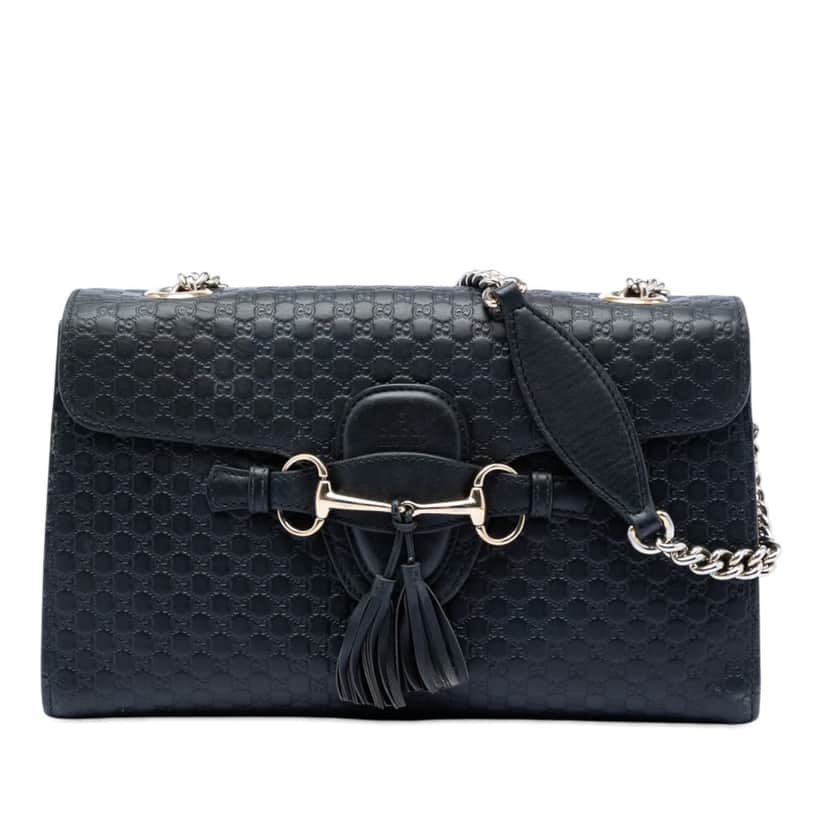 Gucci Medium Microguccissima Emily Shoulder Bag Black Leather Very good condition - Front View