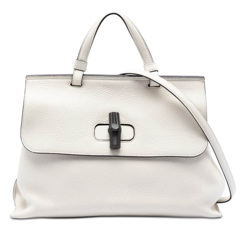 Gucci Medium Leather Bamboo Daily Satchel White Leather Very good condition - Front View