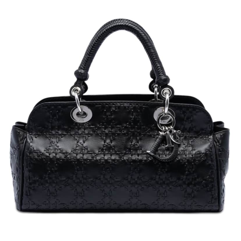 Dior Stitched Lambskin Cannage Handbag Black Leather Very good condition - Front View